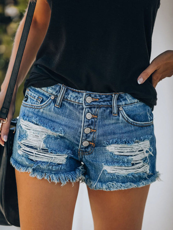 Women’s Independence Day Flag Print Destroyed Denim Shorts