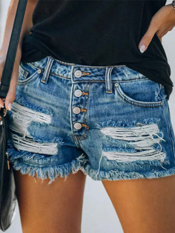 Women’s Independence Day Flag Print Destroyed Denim Shorts