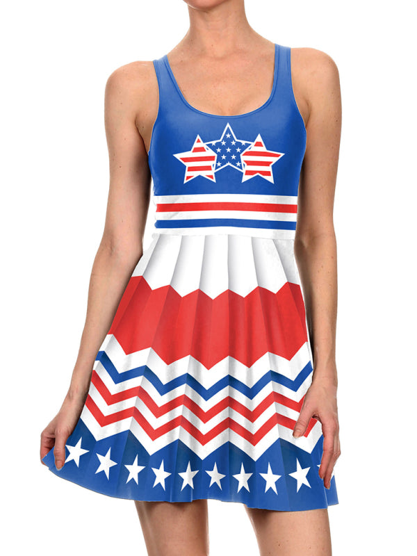 Women’s Independence Day Flag Print Dress - Pattern1 / S