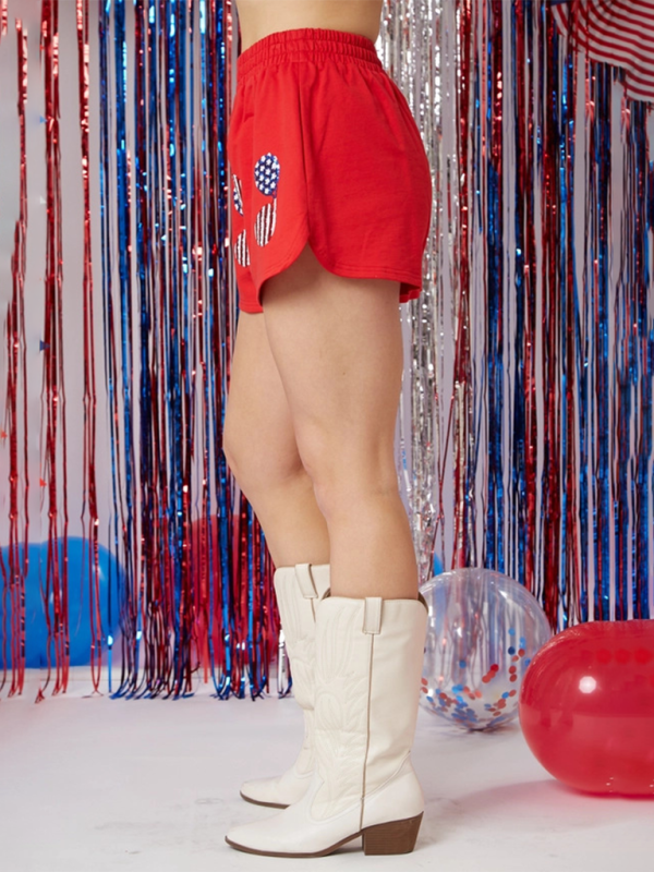 Women’s Independence Day Top Sequin Pants Suit Short Sleeve Two-piece Suit