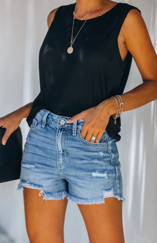 Women’s Irregular Burlap Denim Shorts