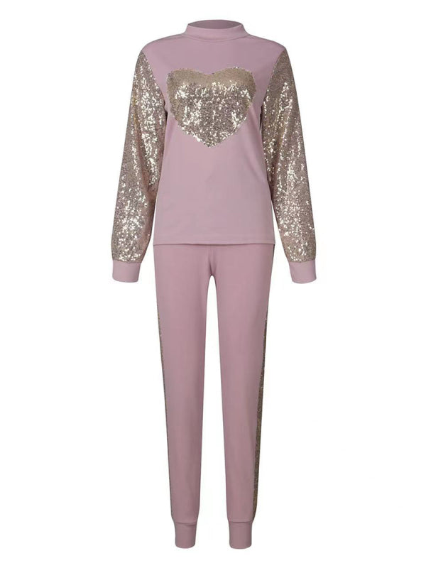 Women’s Khaki Love Sequins Casual Suit