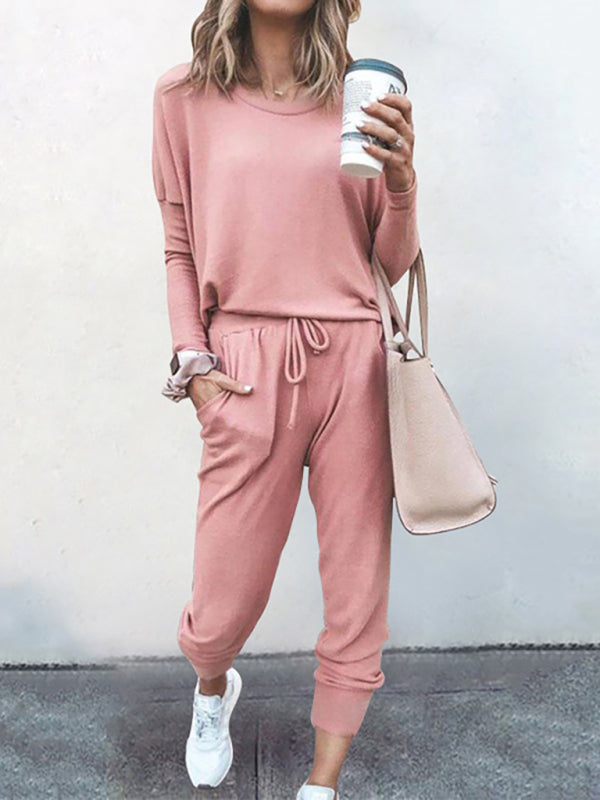 Women’s Knit Long Sleeve Pants Set - Pink / S