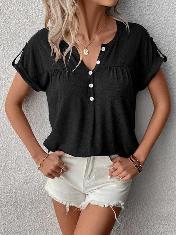 Women’s Knit Short Sleeve Half Cardigan T-Shirt