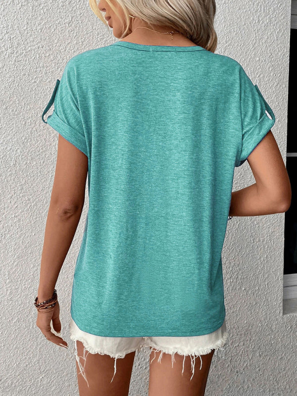 Women’s Knit Short Sleeve Half Cardigan T-Shirt