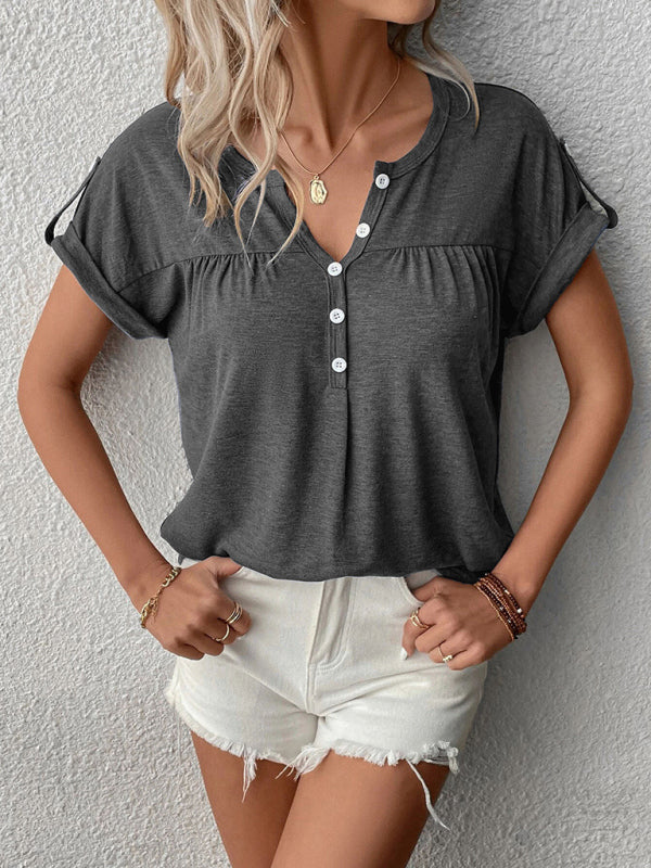 Women’s Knit Short Sleeve Half Cardigan T-Shirt