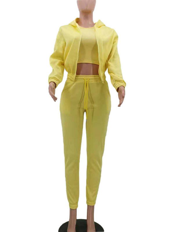 Women’s Knitted Casual Sports Fleece Hooded Three-piece Suit