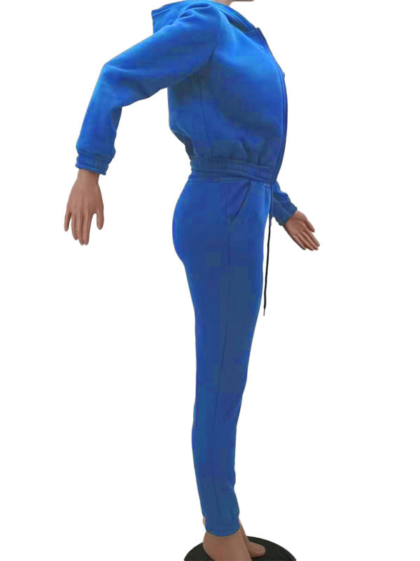 Women’s Knitted Casual Sports Fleece Hooded Three-piece Suit