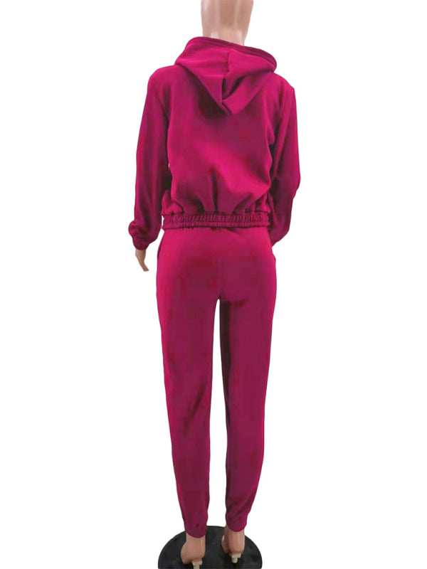 Women’s Knitted Casual Sports Fleece Hooded Three-piece Suit