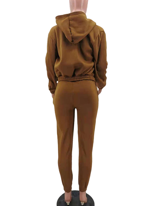 Women’s Knitted Casual Sports Fleece Hooded Three-piece Suit