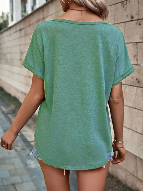 Women’s Knitted Casual V-Neck Button Short Sleeve Top