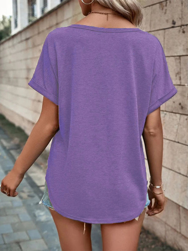 Women’s Knitted Casual V-Neck Button Short Sleeve Top