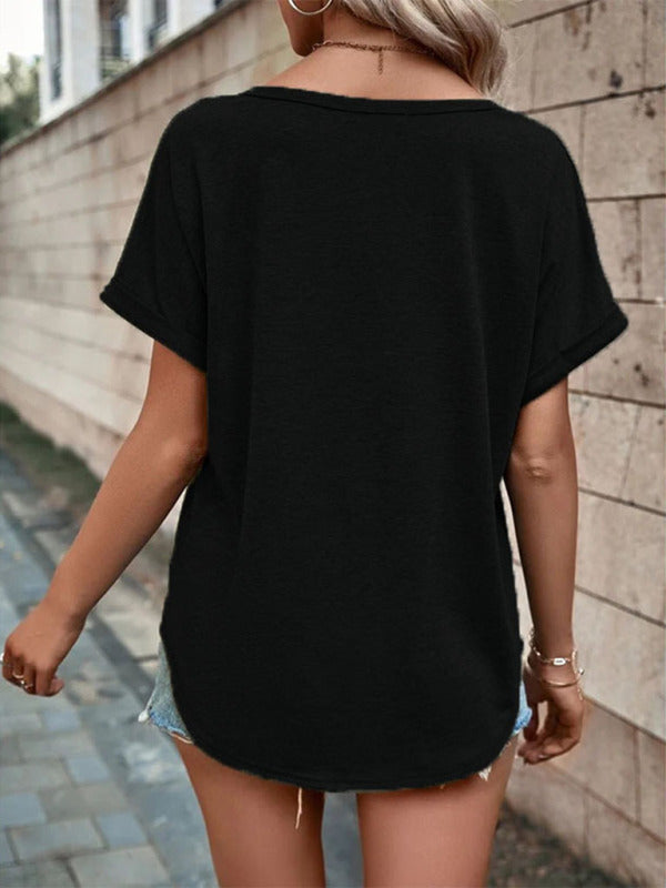 Women’s Knitted Casual V-Neck Button Short Sleeve Top