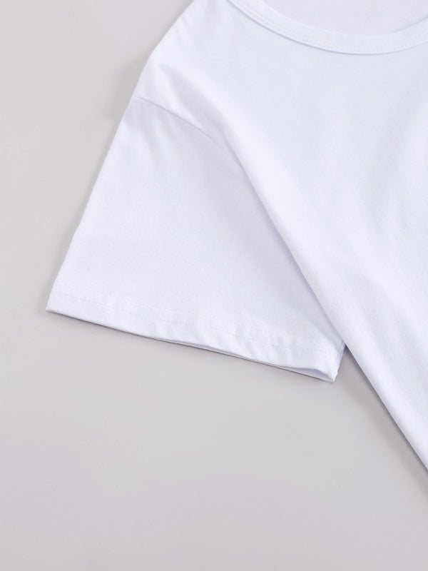 Women’s Knitted Round Neck Leopard Print Mother’s Day Short Sleeve T-Shirt