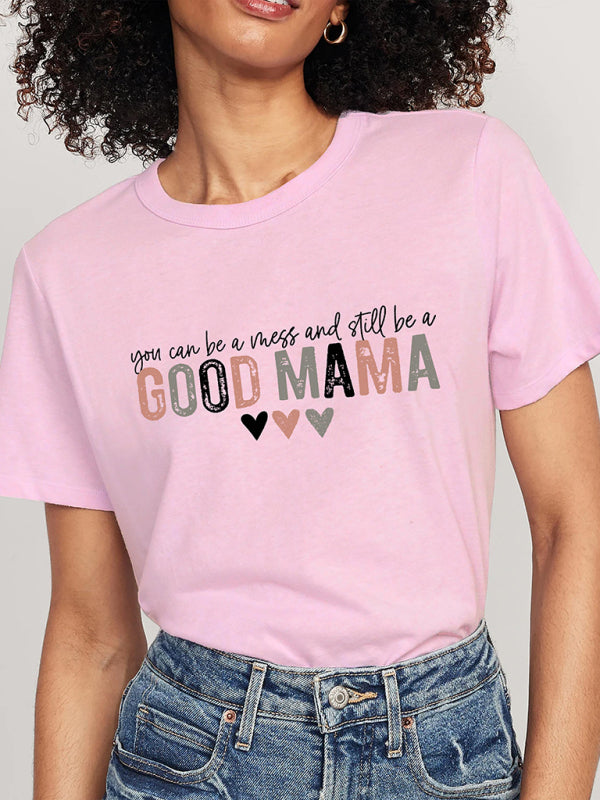 Women’s Knitted Round Neck Letter Print Mother’s Day Short Sleeve T-Shirt - Pink / S