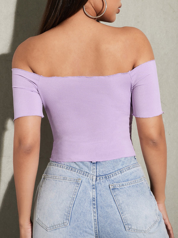 Women’s knitted sexy one-neck short-sleeved top