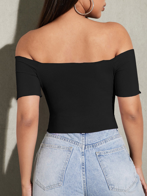 Women’s knitted sexy one-neck short-sleeved top