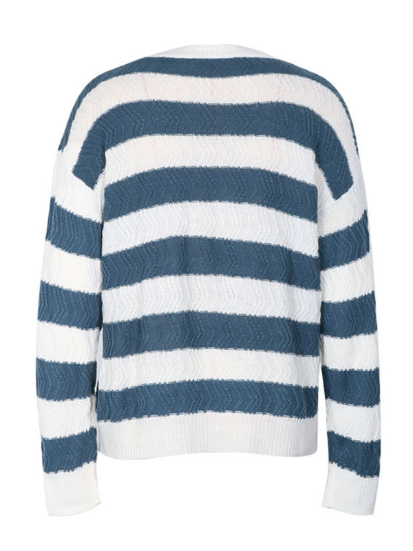 Women’s Knitted Striped Pattern Long Sleeve Pullover