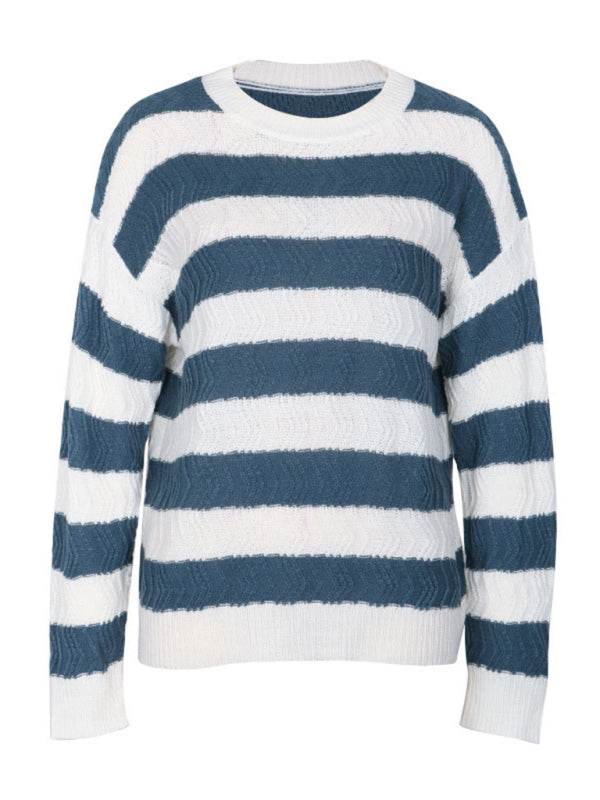 Women’s Knitted Striped Pattern Long Sleeve Pullover