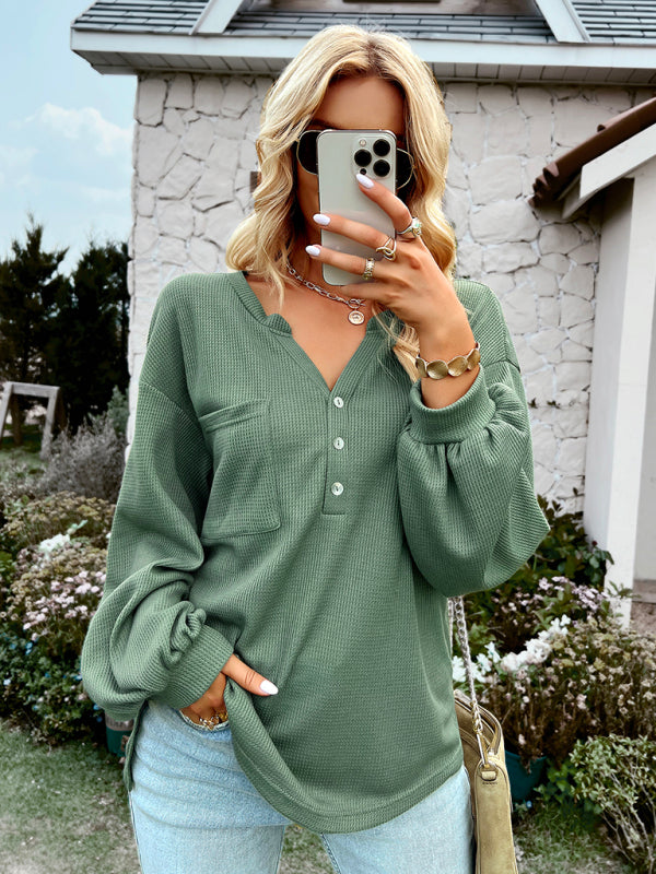 Women's knitting solid color T-shirt casual holiday loose top - Closther