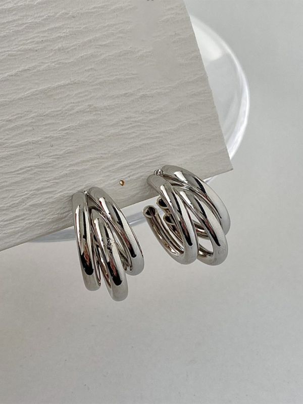 Women’s knotted multi-layered geometric dangling earrings - Silver grey / FREESIZE