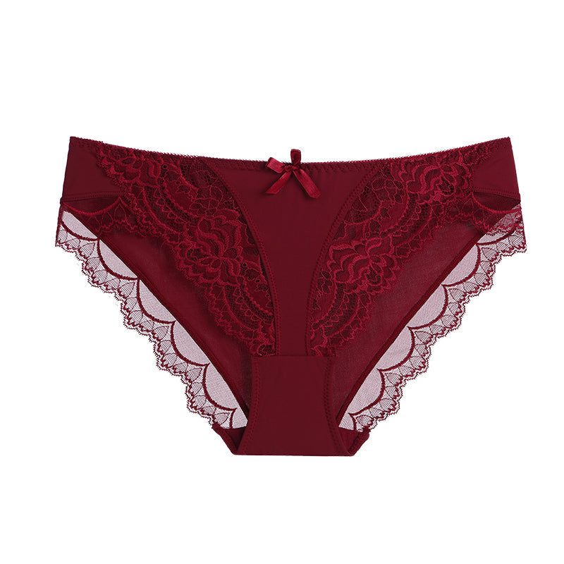 Women’s Lace Comfort Breathable Briefs - Wine Red / S