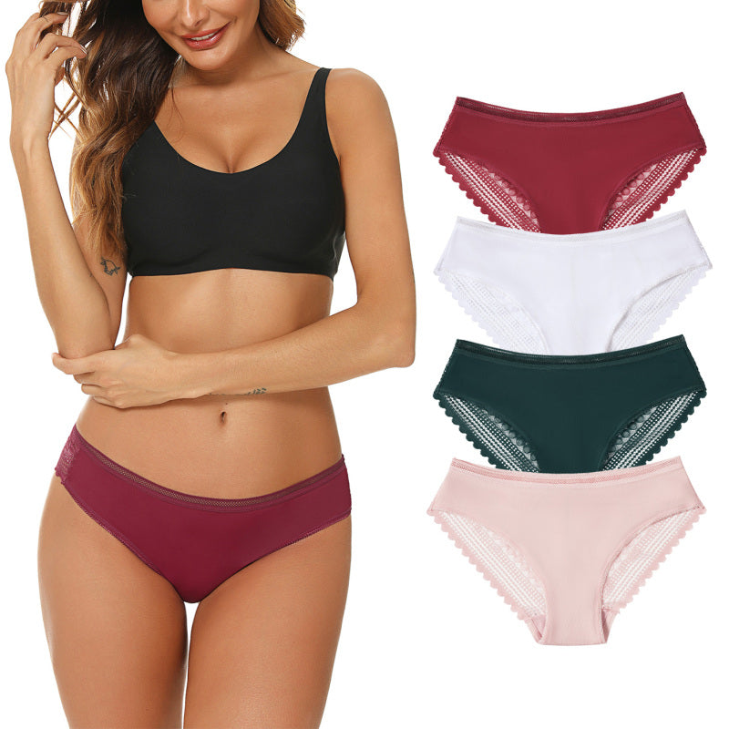 Women’s Lace Panties Hipster Ladies Low Rise Full Briefs Lace Underwear - Raw white off white + Wine Red + Green black