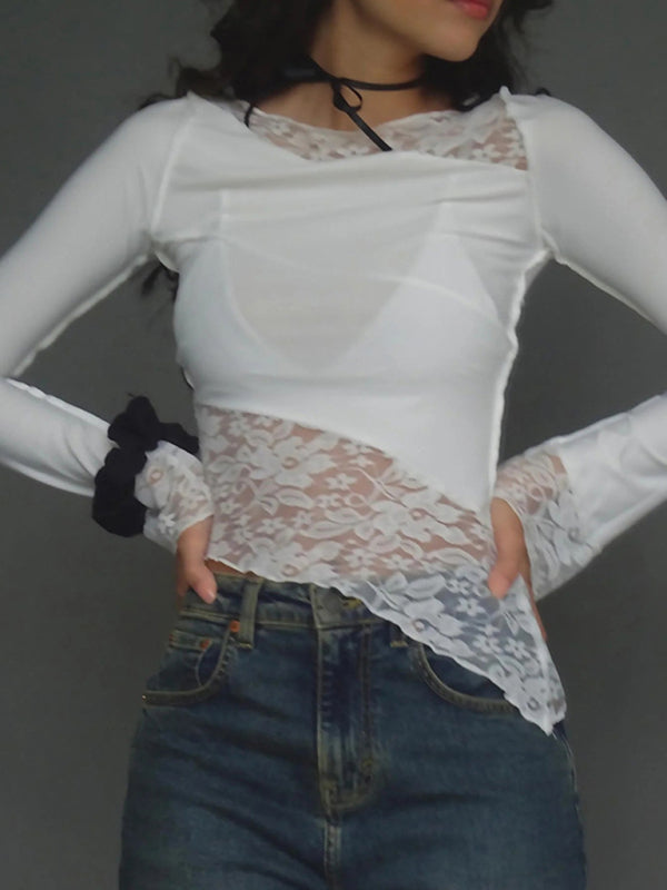 Women’s lace patchwork long sleeve top