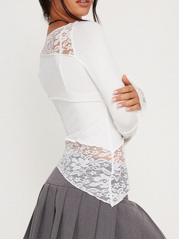 Women’s lace patchwork long sleeve top