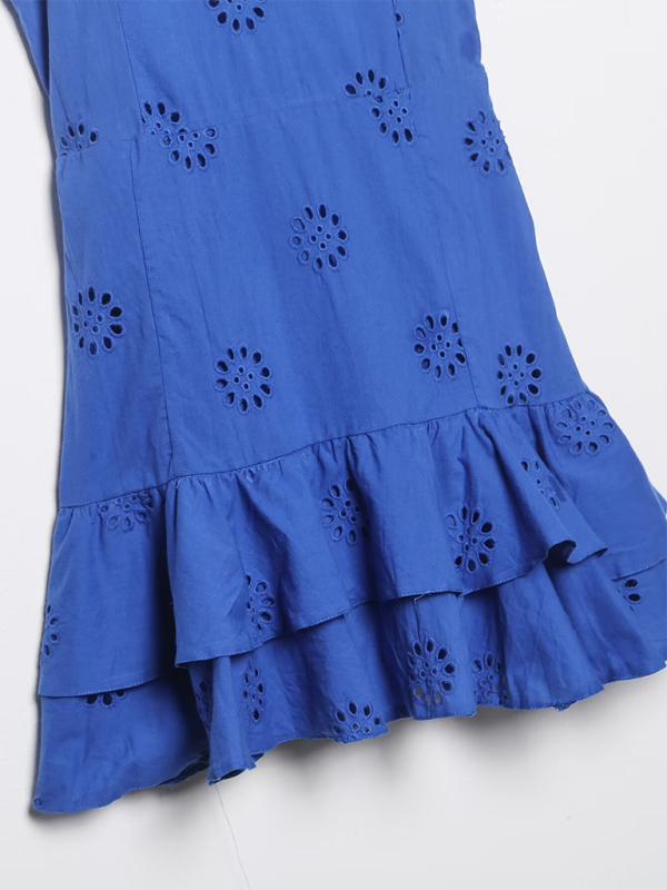 Blue eyelet ruffle dress featured in Women’s Layered Embellished Hollow Bra Short Dress