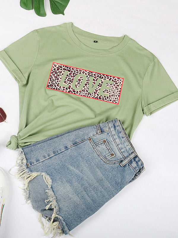 Women’s Leopard Print LOVE Graphic Tee - Olive green / S