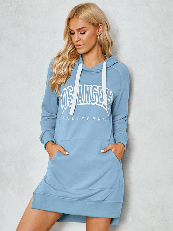 Women’s lettered print hooded skirt dress