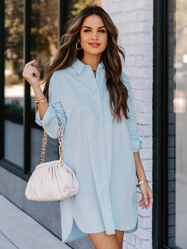 Women’s long casual temperament long-sleeved shirt - Blue / S