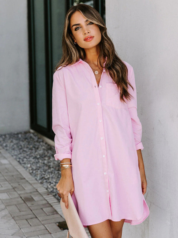 Women’s long casual temperament long-sleeved shirt - Pink / S