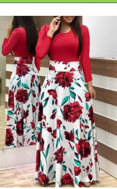Women’s Long Dress Digital Print Colorblock Short Sleeve Dress