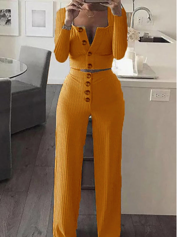 Women’s Long Sleeve Cardigan Slim Button Casual Suit - Yellow / S