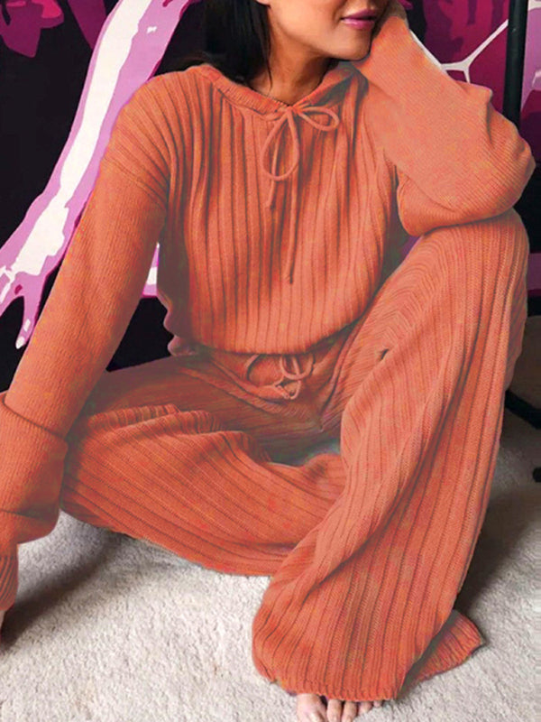 Women’s Long Sleeve Loose Hooded Casual Home Set - Orange / S
