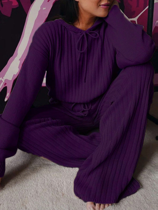 Women’s Long Sleeve Loose Hooded Casual Home Set - Purple / S