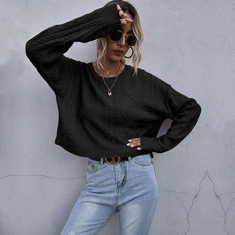 women's long sleeve twist forest short bottoming sweater - Closther