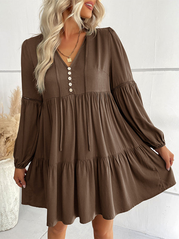 Women’s long-sleeved green autumn and winter solid color foreign trade dress - Coffee / S