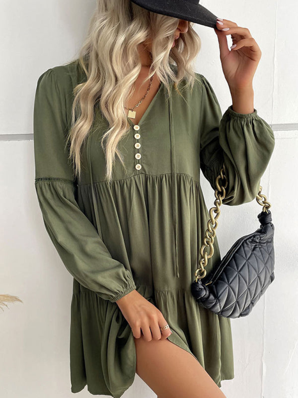 Women’s long-sleeved green autumn and winter solid color foreign trade dress - Olive green / S