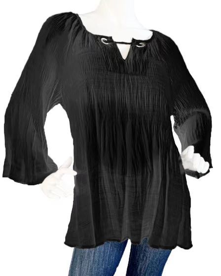 Women’s long-sleeved stripe pleats blouse - Black / S