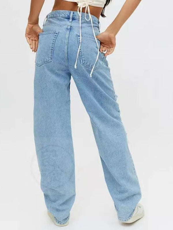 Women’s Loose Ripped Straight Denim Trousers