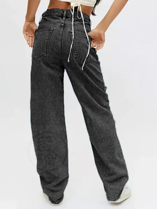 Women’s Loose Ripped Straight Denim Trousers