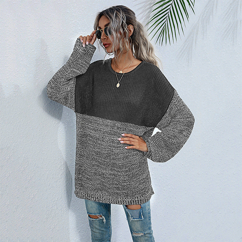 women’s mid-length long sleeve knitted sweater - Charcoal grey / S