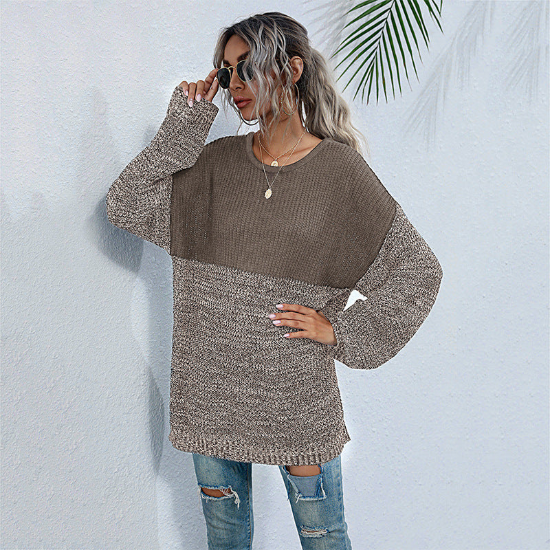 women’s mid-length long sleeve knitted sweater - Khaki / S