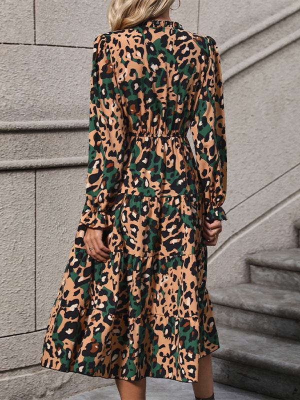 Women’s mid-length long-sleeved leopard print dress