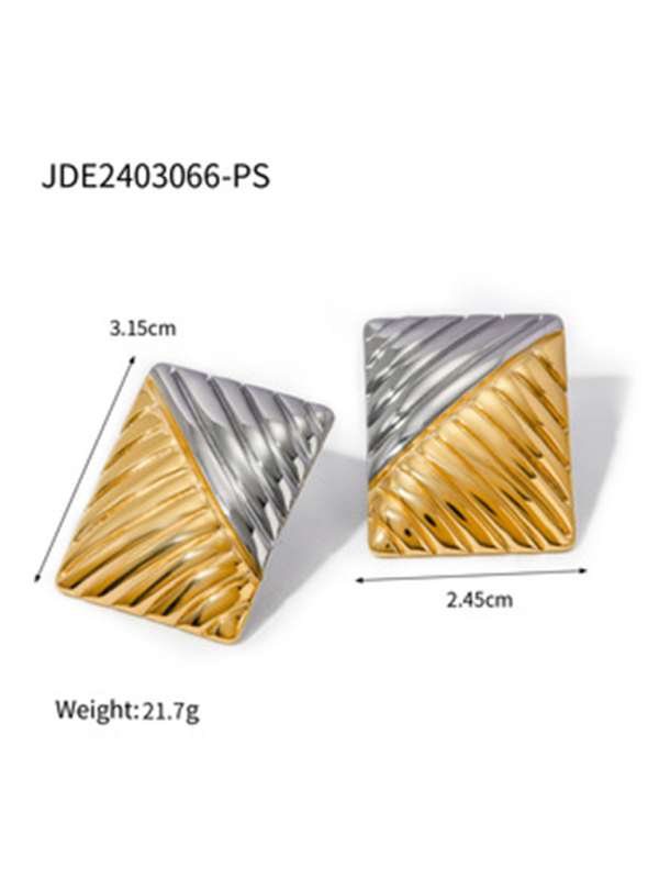 Women’s minimalist square texture gold and silver color matching earrings - Golden / FREESIZE