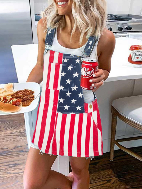 Women’s new American Independence Day flag suspender jumpsuit - Pattern1 / S