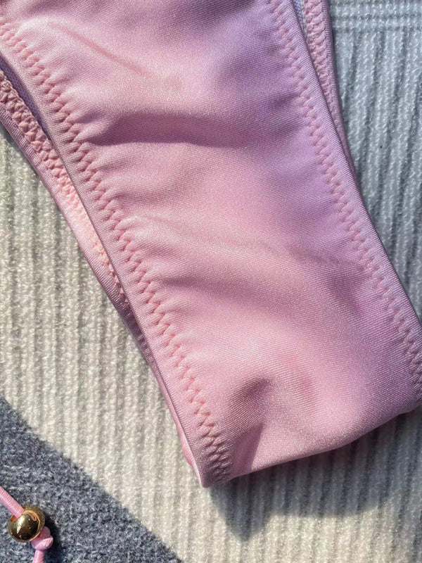 Women’s new bikini solid color rope strap sexy swimsuit